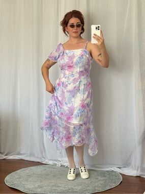 ✿ ⋆｡˚ handmade 90s fairy floral asymmetrical dress ✿